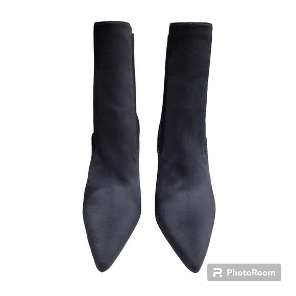 Good American Sleek Black Neoprene Pointed Toe Mid Calf Heel Boots Size 8 New - Picture 3 of 7